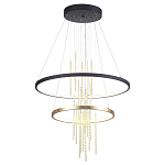 Люстра подвесная с 2-мя круглыми подвесами в черном и золотистом цвете и вертикальными подвесками Ring Horizontal варинант исполнения - 2 | Loft Concept в Сочи