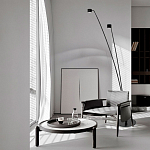 Торшер с изогнутой черной металлической стойкой и цилиндрическим плафоном Davide Groppi варинант исполнения - 7 | Loft Concept в Сочи