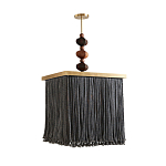 Люстра квадратная с бахромой и подвесом из деревянных бусин Psyche варинант исполнения - 1 | Loft Concept в Сочи