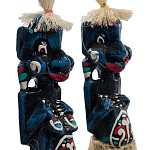 Комплект из 2-х деревянных статуэток Asmat Straw Headdress Statuettes Blue Red варинант исполнения - 3 | Loft Concept в Сочи