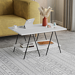 Стол журнальный с белой прямоугольной столешницей и полкой ESSEL WHITE варинант исполнения - 2 | Loft Concept в Сочи