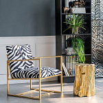 Кресло с металлическим золотистым каркасом и мягкой обивкой с чёрно-белым принтом зебры Wild animals варинант исполнения - 5 | Loft Concept в Сочи