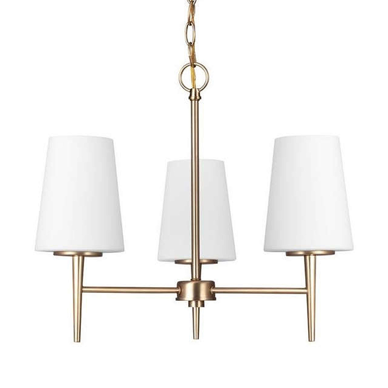 Люстра в цвете латунь с 3-мя белыми конусными плафонами Generation Lighting Латунь Белый в Сочи | Loft Concept 