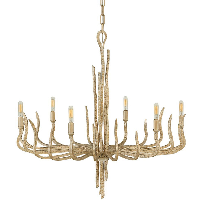 Люстра дизайнерская золотого цвета с 6-ю лампами на изогнутых рожках с текстурной поверхностью Hinkley Золотой в Сочи | Loft Concept 