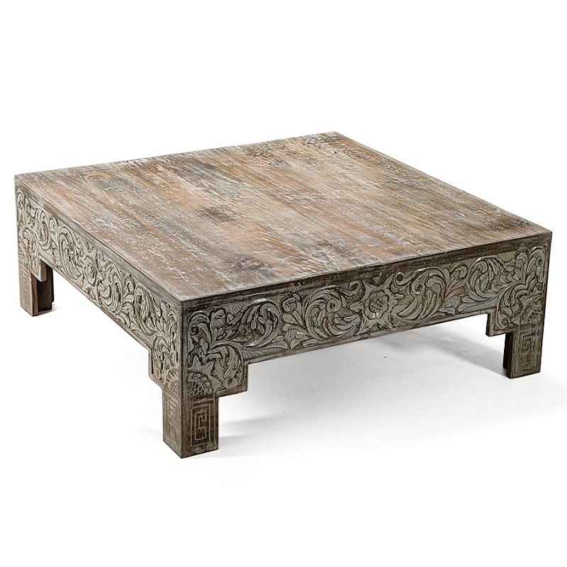 Кофейный стол Carved Сoffee table ручная резьба по дереву Коричневый винтаж в Сочи | Loft Concept 