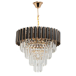 Люстра из черного металла с многоярусными подвесками из прозрачного хрусталя на золотой цепи Empire Black Chandelier Crystal варинант исполнения - 2 | Loft Concept в Сочи