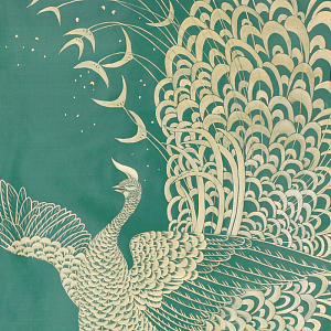 Обои ручная роспись в стиле Арт-деко Whistler Peacocks Original colourway on green painted silk