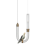 Подвесной светильник с декоративной фигуркой птицы на прозрачной изогнутой трубке Ganthea варинант исполнения - 1 | Loft Concept в Сочи