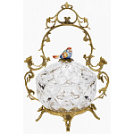 Конфетница с бронзовой ручкой и фарфоровой птичкой на крышке Eden Garden варинант исполнения - 1 | Loft Concept в Сочи