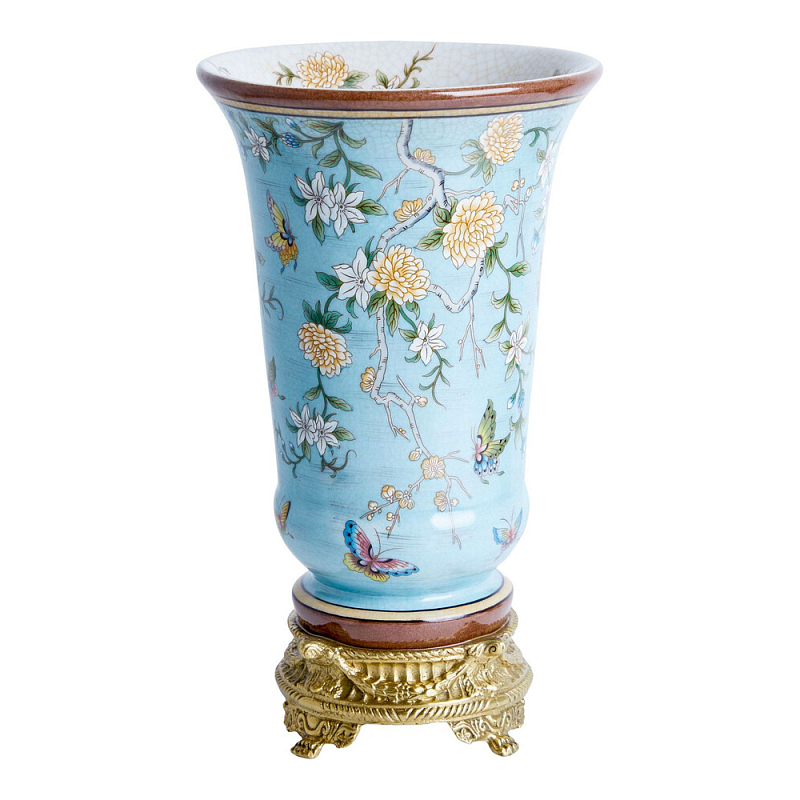 Ваза из голубого фарфора с бронзовыми элементами Blue Garden Бронза Мульти Голубой в Сочи | Loft Concept 