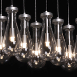 Люстра с 9-ю прозрачными плафонами из стекла в форме капли на прямоугольном потолочном основании цвета хром Lucid Rain  варинант исполнения - 5 | Loft Concept в Сочи