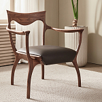 Стул деревянный с мягким сиденьем из коричневой натуральной кожи Moon Walnut Furniture варинант исполнения - 1 | Loft Concept в Сочи