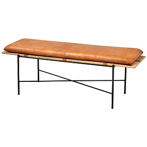 Банкетка Leather Metal Wood Bench