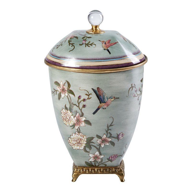 Ваза с крышкой и цветочным узором Genuine Chinese Classics Серый Мульти Бронза в Сочи | Loft Concept 