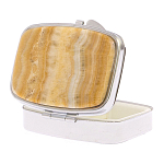 Таблетница карманная прямоугольная с 2-мя отделениями с зеркалом и накладкой из натурального камня Оникс Silver Stone Pillboxes варинант исполнения - 2 | Loft Concept в Сочи