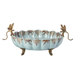 Чаша из голубого фарфора на бронзовых ножках с рисунком цветов и фигурками стрекоз Blue Garden варинант исполнения - 1 | Loft Concept в Сочи