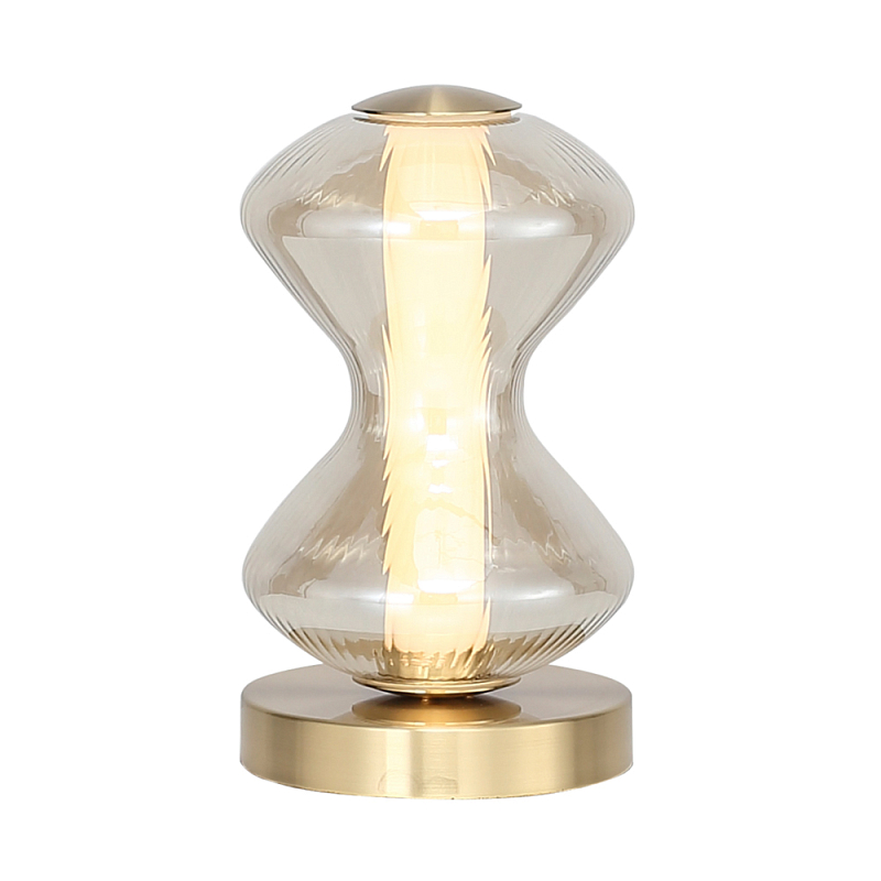 Настольная лампа светодиодная с волнообразным стеклянным плафоном Amphora of Light Коньяк Золотой в Сочи | Loft Concept 