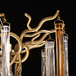 Люстра линейная золотого цвета с декоративными ветвями и длинными стеклянными подвесками в форме сосулек Droplet Chandelier варинант исполнения - 6 | Loft Concept в Сочи