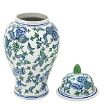 Ваза с крышкой и зелено-голубым рисунком на белом фоне 51 см Blue & White Ornament варинант исполнения - 2 | Loft Concept в Сочи