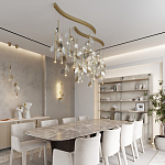 Подвесной светильник с золотистой вертикальной трубкой и декоративными прозрачными листьями из стекла Sylva  варинант исполнения - 7 | Loft Concept в Сочи