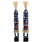 Комплект из 2-х деревянных статуэток Asmat Straw Headdress Statuettes Blue Colorful Tattoo варинант исполнения - 5 | Loft Concept в Сочи