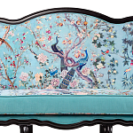 Трехместный диван из натурального бука бирюзовый с изображением птиц и цветов Turquoise Chinoiserie Garden Sofa варинант исполнения - 4 | Loft Concept в Сочи