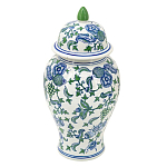 Ваза с крышкой и зелено-голубым рисунком на белом фоне 51 см Blue & White Ornament варинант исполнения - 1 | Loft Concept в Сочи