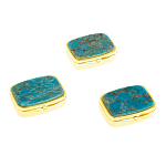 Таблетница карманная прямоугольная с 2-мя отделениями с зеркалом и накладкой из натурального камня Апатит Голубой Gold Stone Pillboxes варинант исполнения - 4 | Loft Concept в Сочи