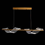 Люстра линейная золотистого цвета с двумя прозрачными волнистыми элементами Wave Line варинант исполнения - 3 | Loft Concept в Сочи