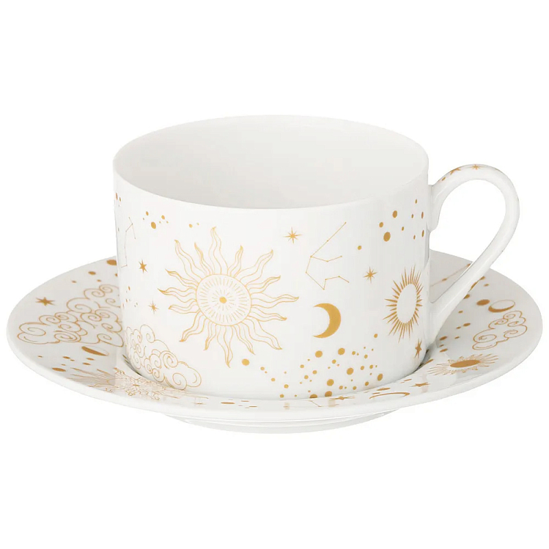 Чайная пара из фарфора с рисунком звезд и созвездий 200 мл Porcelain Astronomy Collection Белый Золотой Чайная пара из фарфора с рисунком звезд и созвездий 200 мл Porcelain Astronomy Collection Белый Золотой в Сочи | Loft Concept