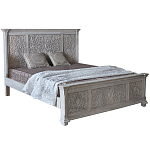 Двуспальная кровать из массива манго с резьбой Vega Grey Mango Bed варинант исполнения - 2 | Loft Concept в Сочи