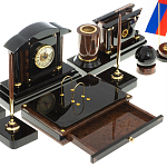 Настольный письменный набор с часами из природного камня обсидиана Peace Contract варинант исполнения - 4 | Loft Concept в Сочи