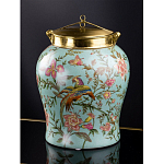Ваза округлой формы из фарфора с рисунком и бронзовой крышкой Turquoise Blooming Garden варинант исполнения - 1 | Loft Concept в Сочи