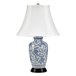 Настольная лампа с фарфоровым основанием с декоративным орнаментом и белым абажуром на темной круглой подставке Elstead Lighting варинант исполнения - 1 | Loft Concept в Сочи