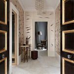 Обои ручная роспись Fishes Blue Pearl on Tarnished Silver gilded silk with pearlescent antiquing варинант исполнения - 2 | Loft Concept в Сочи