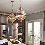 Подвесной светильник с прозрачным стеклянным плафоном в форме шара цвета никеля в индустриальном стиле на цепи 3 лампы Feiss варинант исполнения - 3 | Loft Concept в Сочи