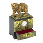 Часы настольные с декором в виде медведя и выдвижным ящиком из натурального камня Змеевик Bear Stone Clock варинант исполнения - 3 | Loft Concept в Сочи