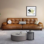 Диван кожаный с каркасом из массива дерева Medieval Furniture варинант исполнения - 1 | Loft Concept в Сочи