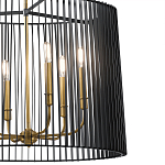 Люстра цвета латунь с 6-ю лампами свечами внутри цилиндрического абажура из черных металлических реек Kichler варинант исполнения - 3 | Loft Concept в Сочи