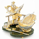 Икорница с ложкой с декором "Дед с осетром" с гравировкой на подставке из натурального камня Нефрит Decorative Cavair Dishes варинант исполнения - 1 | Loft Concept в Сочи