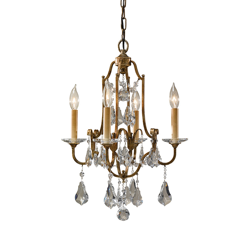 Люстра с 4-мя лампами и стеклянными подвесками в классическом стиле Feiss Бронза Прозрачное Стекло в Сочи | Loft Concept 