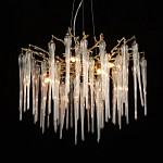 Люстра золотого цвета с декоративными ветками и длинными прозрачными стеклянными подвесами в форме сосулек Droplet Chandelier варинант исполнения - 3 | Loft Concept в Сочи