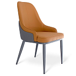 Стул оранжевый с высокой спинкой из искуственной кожи на серых металлических ножках Enigma Orange варинант исполнения - 1 | Loft Concept в Сочи