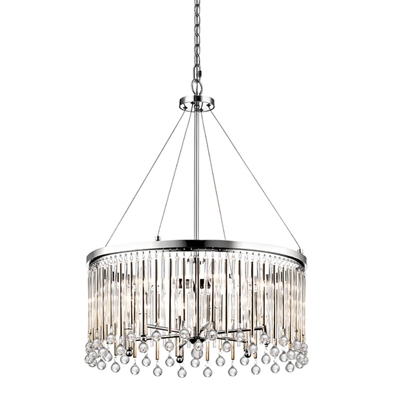 Люстра круглая цвета хром с вертикальными стеклянными трубками и круглыми подвесками Kichler Хром Прозрачное Стекло в Сочи | Loft Concept 