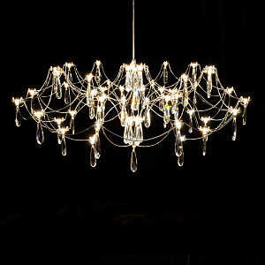 Люстра подвесная округлой формы с хрустальными подвесками и тонкими металлическими нитями Хром Диаметр 88 см Quasar