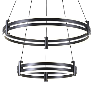 Люстра светодиодная с 2-мя плафонами в форме колец из акрила и алюминия с пультом для регулировки света Ring Horizontal Black