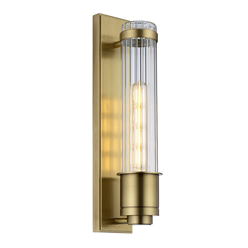 Бра вертикальное с рифленым стеклянным плафоном и прямоугольным основанием Quintiesse Латунь Хром в Сочи | Loft Concept 