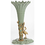 Ваза зеленая фарфоровая с волнистым краем с бронзовой фигуркой журавля Eden Garden  варинант исполнения - 3 | Loft Concept в Сочи