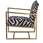 Кресло с металлическим золотистым каркасом и мягкой обивкой с чёрно-белым принтом зебры Wild animals варинант исполнения - 2 | Loft Concept в Сочи