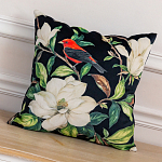 Декоративная подушка чёрная с изображением птицы в саду Blooming Red Birds варинант исполнения - 2 | Loft Concept в Сочи